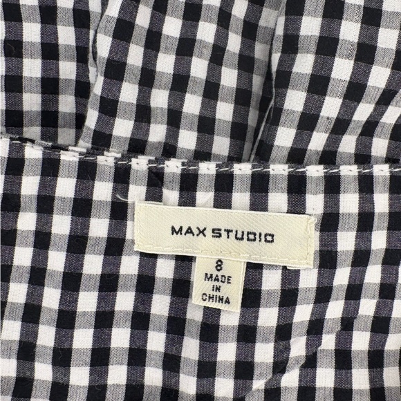 Max Studio Gingham Black White Midi Skirt Hi Low Tie Front Size 8 Lightweight - Picture 2 of 16